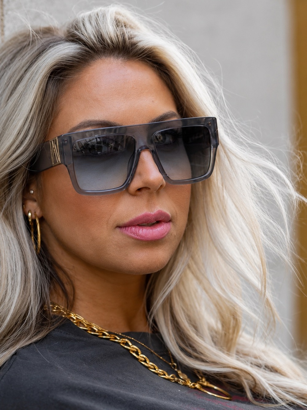 New Anna Karin Karlsson Mr 3Am Stories Grey White Gold Square Unisex Sunglasses